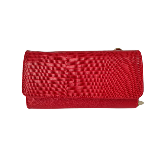 Billetera porta celular en cuero para mujer en color rojo 